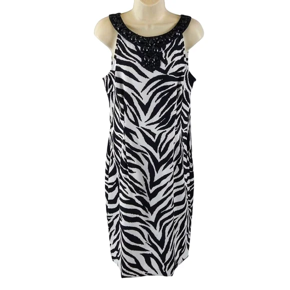 Dressbarn Black And White Zebra Print Sleeveless Dress - Picture 5 of 10